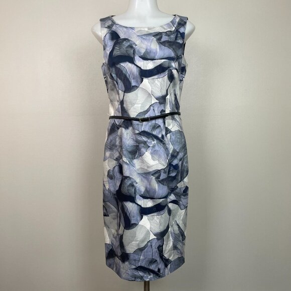 Hugo Boss Dresses & Skirts - Hugo Boss Dinoma Sheath Dress 4 Blue Gray Watercolor Floral Sleeveless Cotton